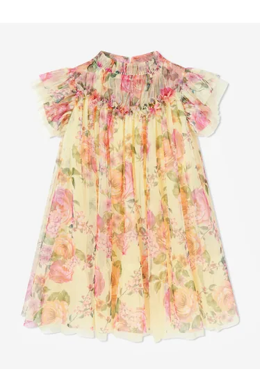 Angels Face Girls Hettie Bold Floral Print Dress in Yellow