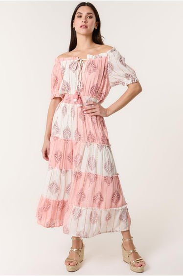Foil Print Amber Tiered Midi Dress