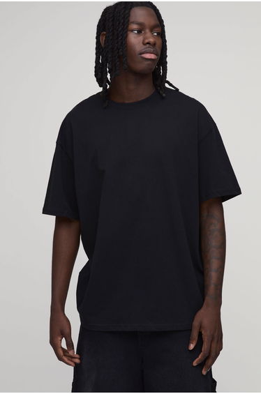 Black Oversized Floral Vase Print T-Shirt - black
