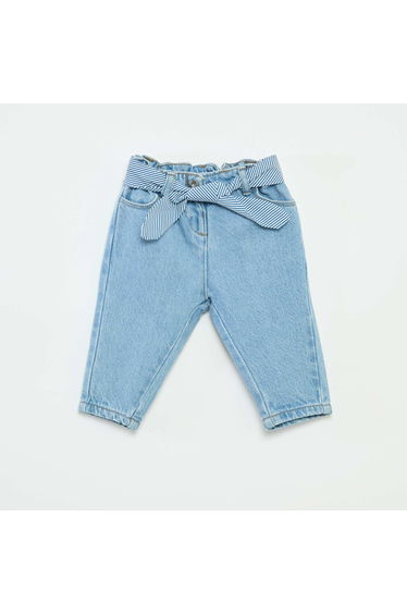 Paperbag jeans with patterned belt BLUE