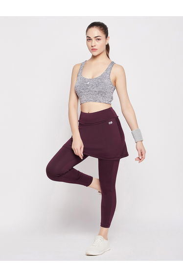 Maroon Snug Fit Active Skirt with Attached Tights