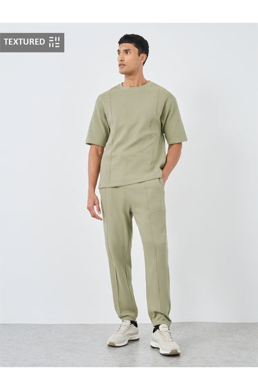 Waffle Knit Oversized T-Shirt and Pintuck Detail Joggers Co-Ords