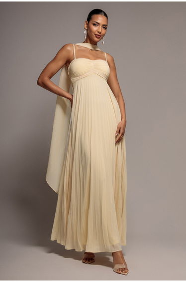 Sleeveless Pleated Chiffon Multiway Scarf Maxi Dress - Butter Yellow by Goddiva