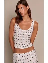 Cream Polka Dot Sequin Scoop Neck Vest Co-ord - 1