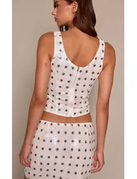 Cream Polka Dot Sequin Scoop Neck Vest Co-ord - 3