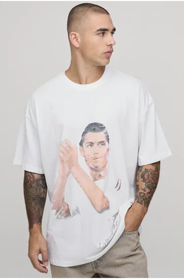 Oversized Ronaldo License Printed T-shirt - white