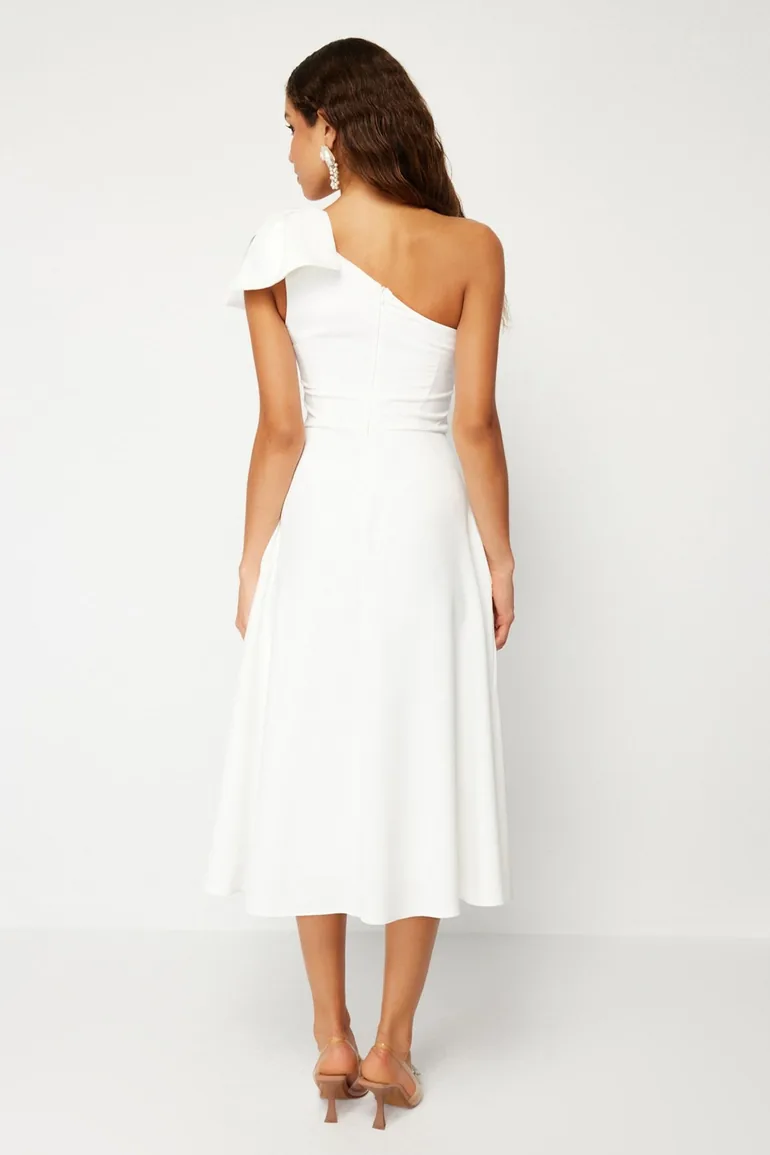 White Bow Detailed Wedding/Wedding Elegant Evening Dress - 6