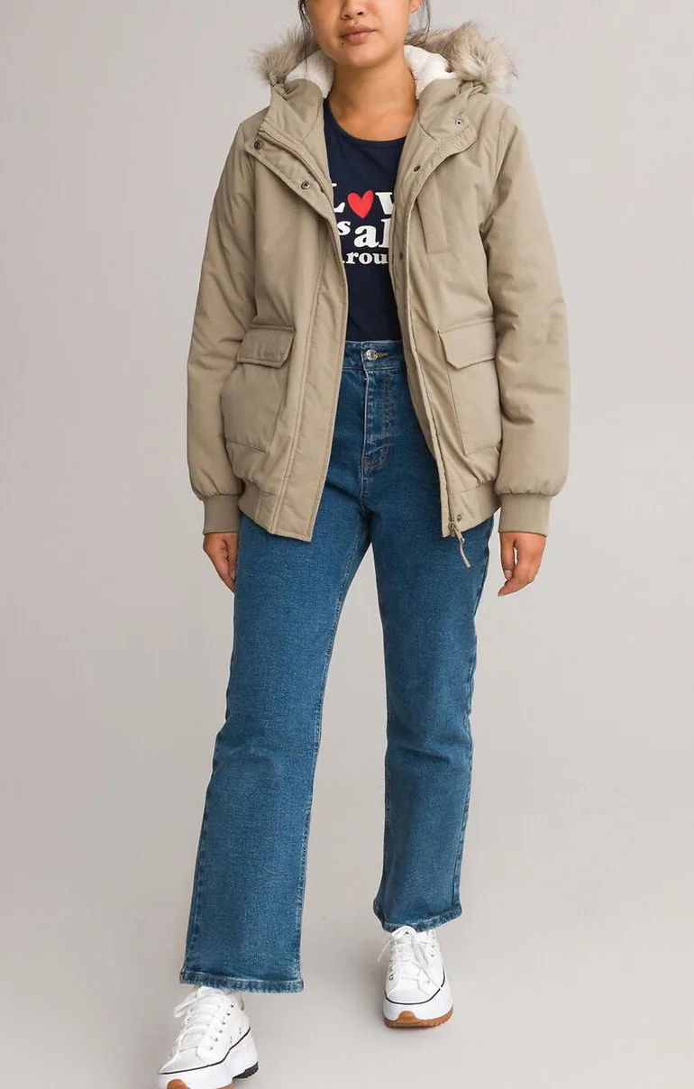 Hooded Jacket with Faux Fur Trim