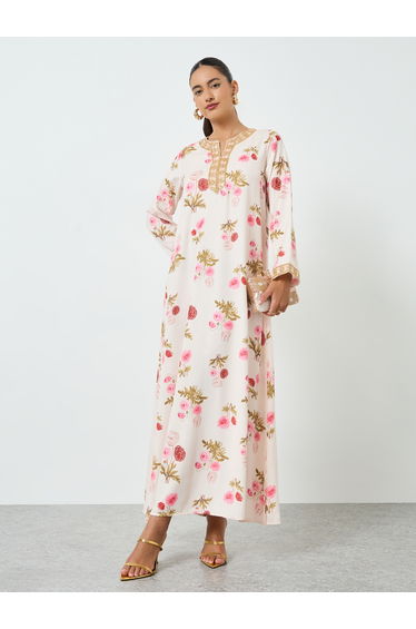 Light Pink Floral Print Jalabiya