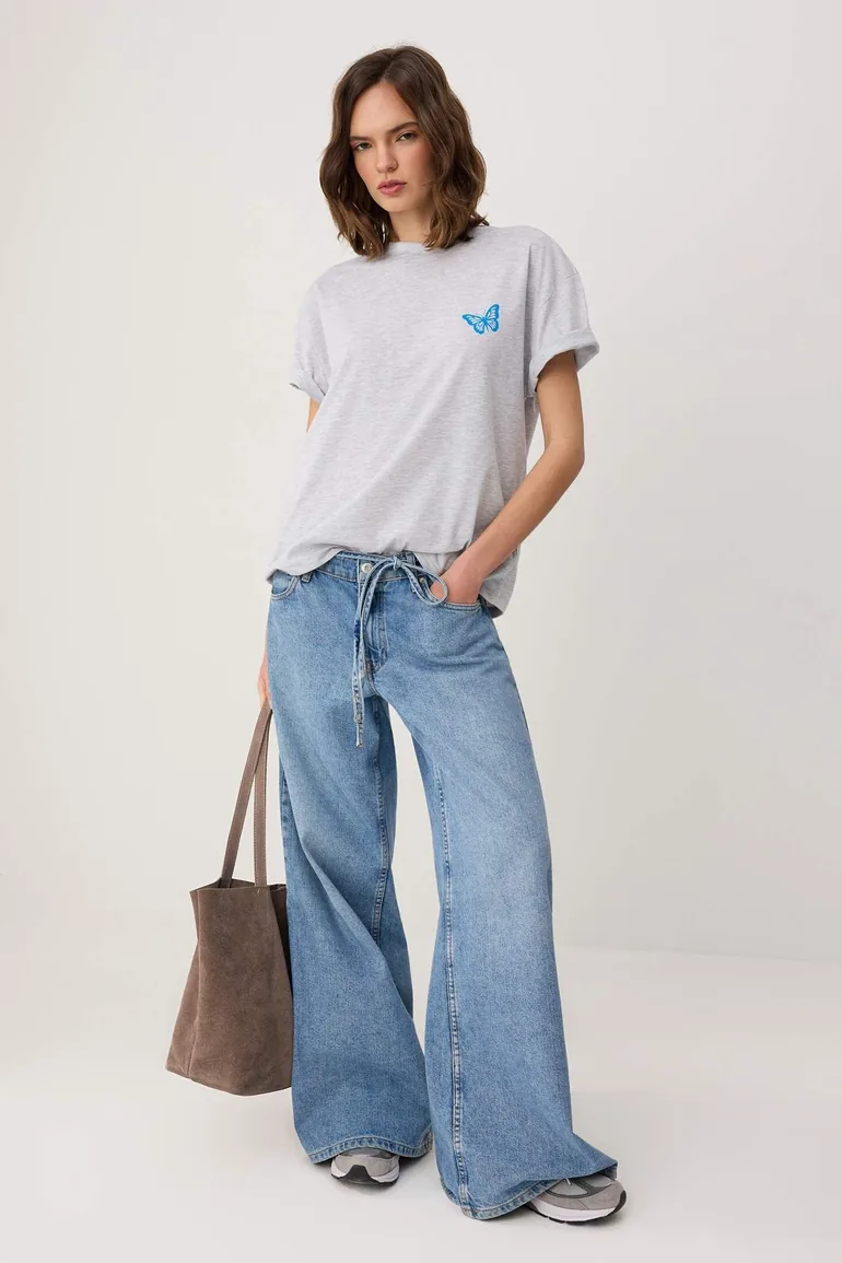 Kar Melanj Printed Oversized Crew Neck Short Long Tok 100% Cotton Knitted T-Shirt