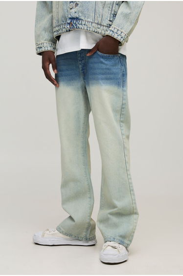 Straight Flared Fit Washed Jeans - stonewash