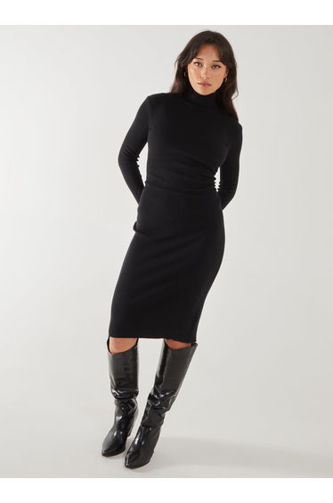 Ribbed Roll Neck Midi Dress