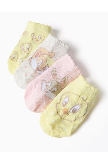 Pack Of 4 Pairs Of Ankle Socks Looney Tunes For Baby Girls, Yellow/Pink