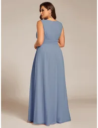 Maxi Chiffon Hollow Round Neck Decor Bridesmaids Dress - 6
