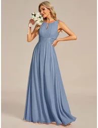 Maxi Chiffon Hollow Round Neck Decor Bridesmaids Dress - 4