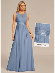 Maxi Chiffon Hollow Round Neck Decor Bridesmaids Dress - 13