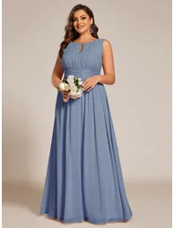 Maxi Chiffon Hollow Round Neck Decor Bridesmaids Dress - 9