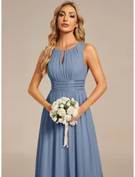 Maxi Chiffon Hollow Round Neck Decor Bridesmaids Dress - 2