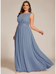 Maxi Chiffon Hollow Round Neck Decor Bridesmaids Dress - 8