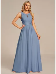Maxi Chiffon Hollow Round Neck Decor Bridesmaids Dress - 3