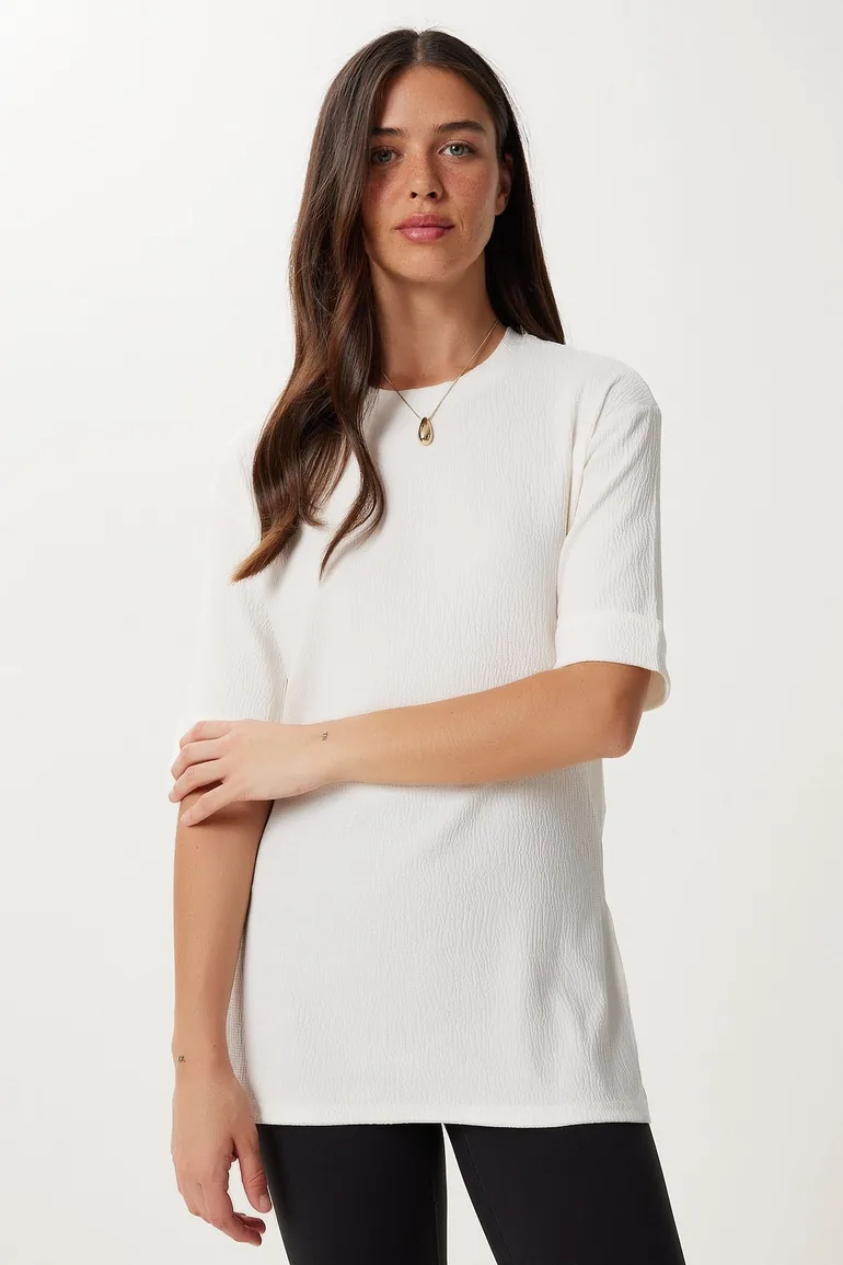Women's Ecru Slit Spider Knit Blouse