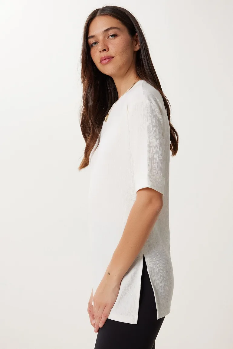 Women's Ecru Slit Spider Knit Blouse - 1