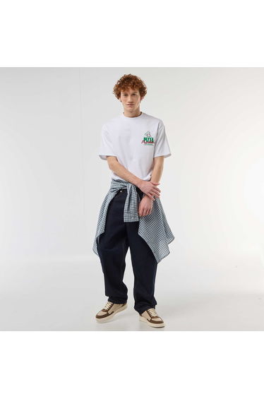 Solid Cotton T-Shirt with Front and Back Prints WHITE