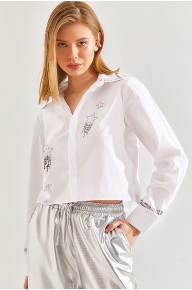 Women's Stone Embroidered Poplin Shirt