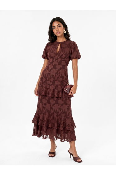 Anaya With Love Recycled Chocolate Floral Burnout Tiered Midaxi Dress