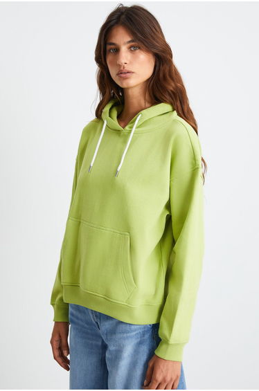 KEILA Women's 3 Thread Ribbed Decorative Label Detailed Hooded Pistachio Green
