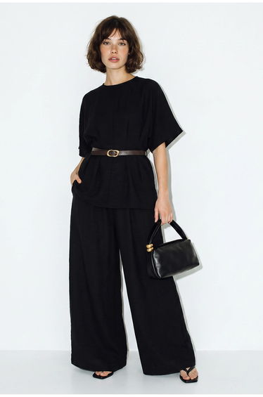 LUCCI Viscose-Linen Blouse And Wide-Leg Trousers Set