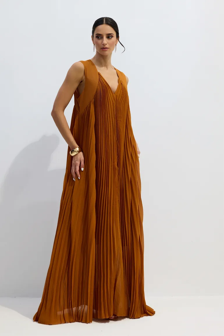 Minerva V-Neck Pleated Maxi Dress - 2