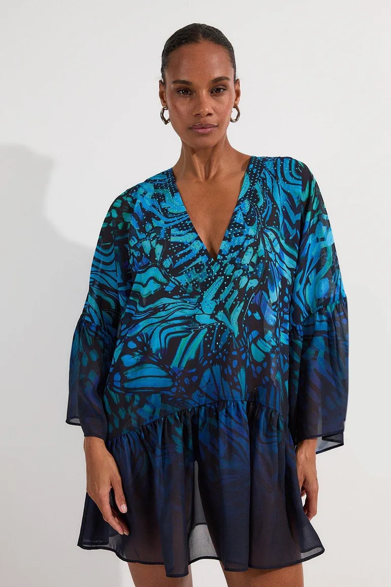 Ombre Butterfly Georgette Kimono Beach Mini Dress Karen Millen : Coverups : VogaCloset Oman Ombre Butterfly Georgette Kimono Beach Mini Dress Karen Millen : Coverups : VogaCloset Oman