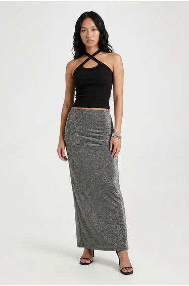 Metallic Knit Maxi Skirt - black
