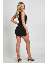 Slinky Racerneck Bodycon Dress With Twist Detail - black - 1