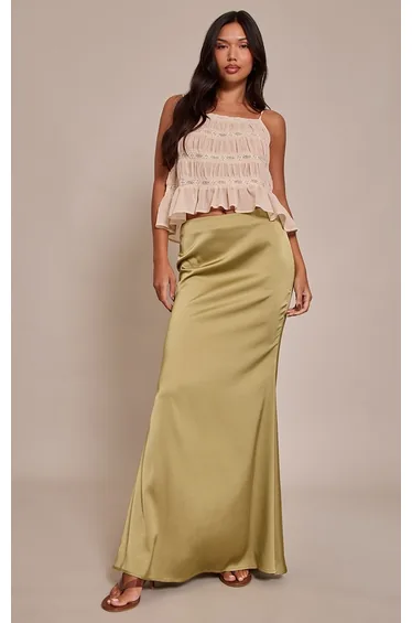 تنورة ماكسي ساتان منسدلة - أخضر