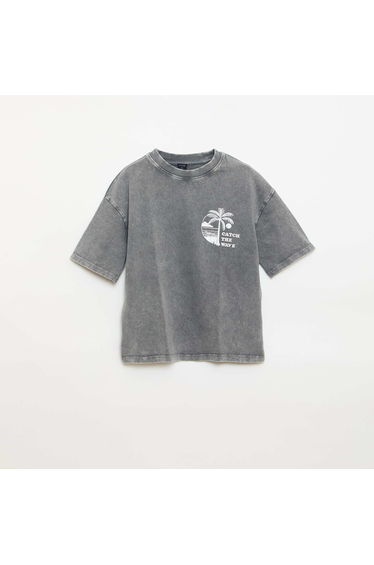 Short-sleeve message print T-shirt GREY