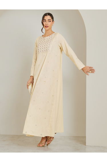 Women Cream Embroidered A-Line Jalabiya