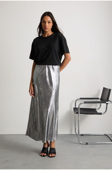 Metallic Bias Cut Maxi Skirt