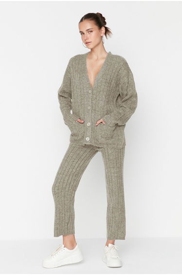 Stone Wide Fit Soft Textured Knitwear Bottom-Top Set