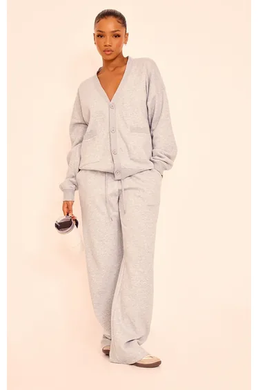 Grey Marl Wide Leg Drawstring Joggers