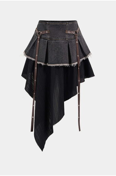 Denim High Waist Patchwork Skirt