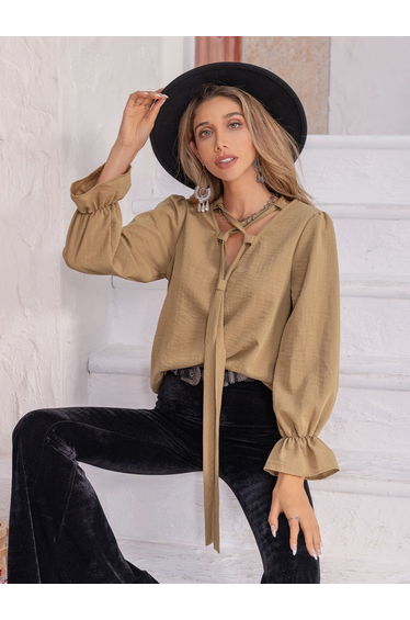 Textured Tie-Up Neck Regular Fit Top