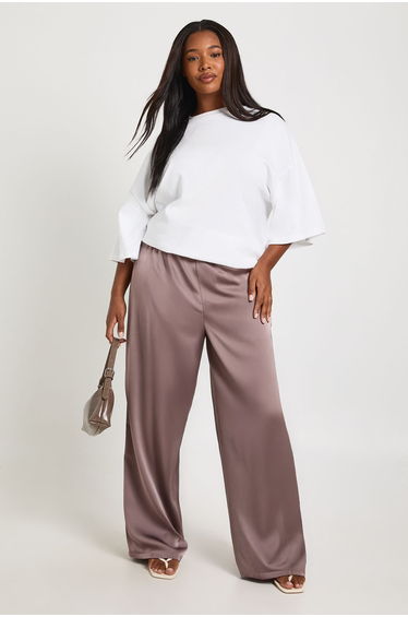 Plus Satin Wide Leg Trousers - dusty mauve