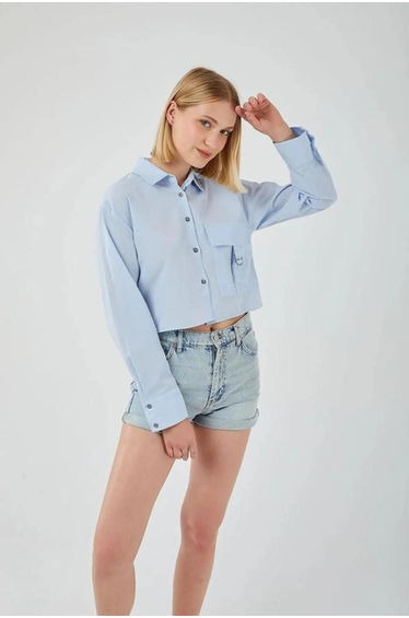 Mixray Crop Shirt with Pocket Detail