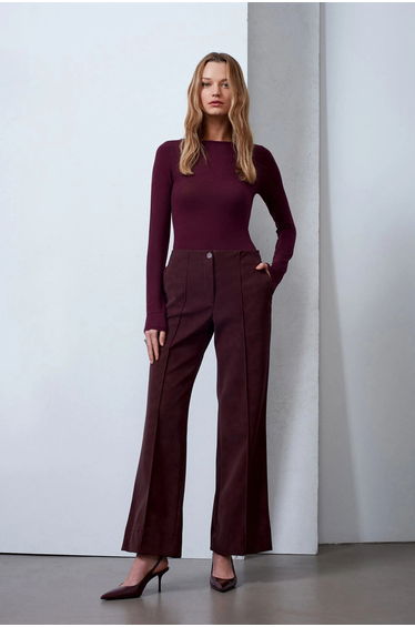 Dilvin Women's High-Waist Wide-Leg Faux Leather Trousers