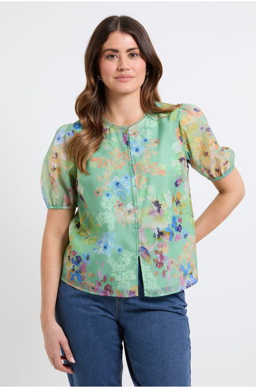 Organza Puff Sleeve Top
