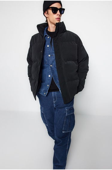 Black Oversize Fit Stand Collar Coat