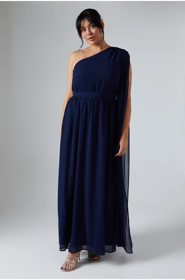 Plus Size Chiffon Drape Shoulder A Line Dress