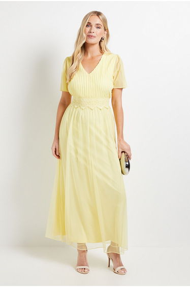 Petite Mesh Lace Trim Maxi Dress